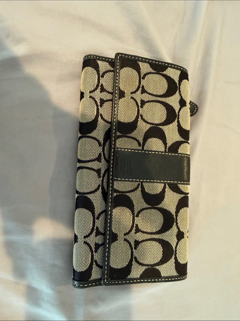 Coach Black and Cream Signature Continental Wallet